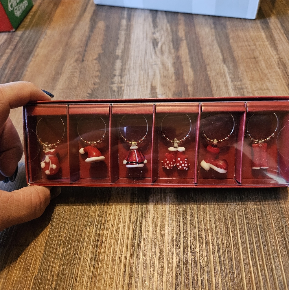 Pier 1 Imports Glass Christmas Holiday Drink Wine Charms NEW